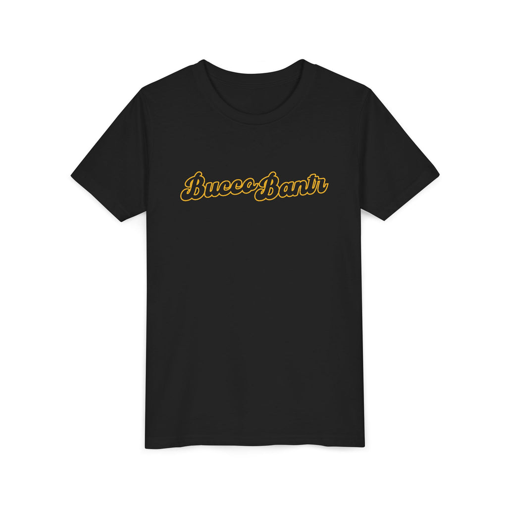 Bucco Bantr Youth Tee — Retro Script Kids T‑Shirt (Black & Gold)