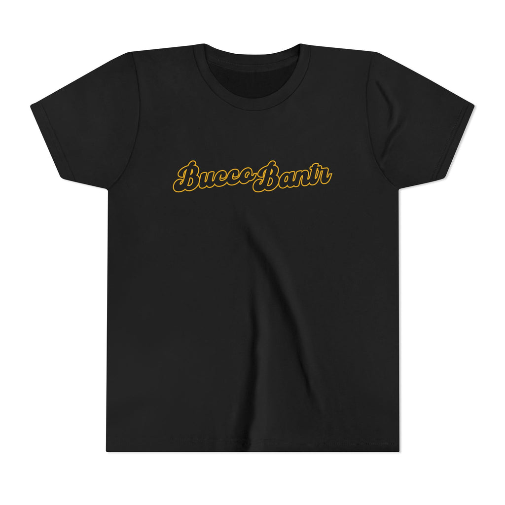 Bucco Bantr Youth Tee — Retro Script Kids T‑Shirt (Black & Gold)